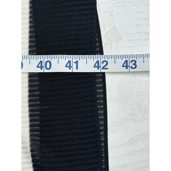 Vince Sleeveless Knit Midi Dress Black & White V-Neck Striped Mesh Hem Size 10 - Picture 11 of 12